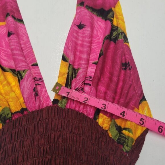 Halter Colorful Dress Summer Halter Dress in Pink Orange and Maroon Floral Print - Picture 5 of 15